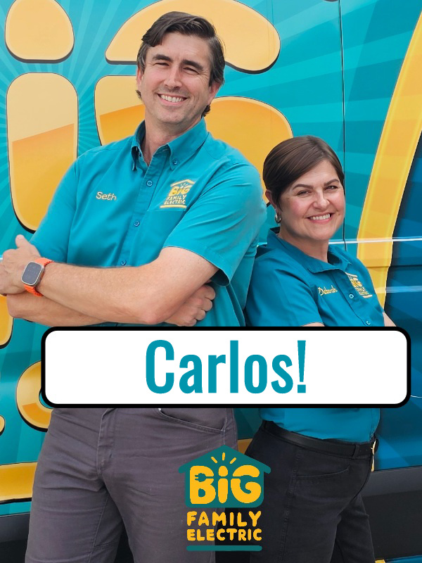 Big Family Electric campaign photo with the customer name Carlos printed on it